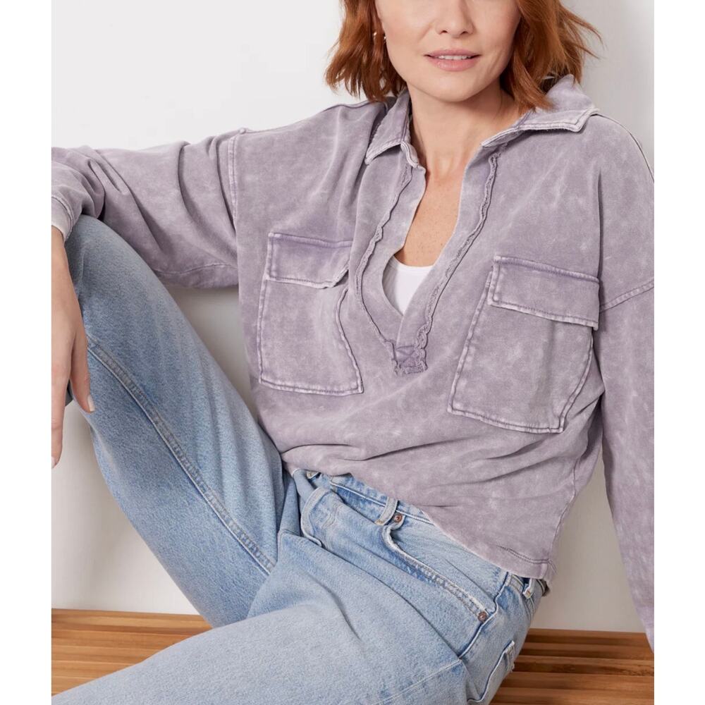 Evereve Ana Pocket Sweatshirt Washed Purple Gray XS Lounge Casual